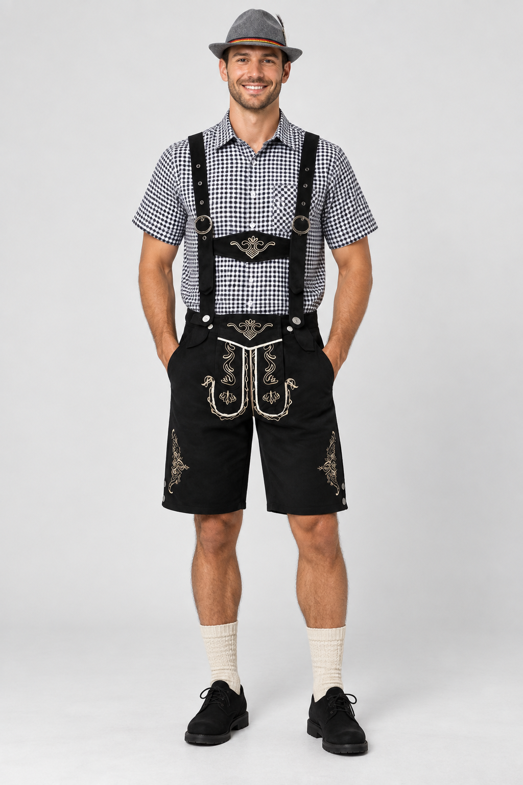Men´s Oktoberfest Lederhosen Set - Shirt,Shorts & Hat